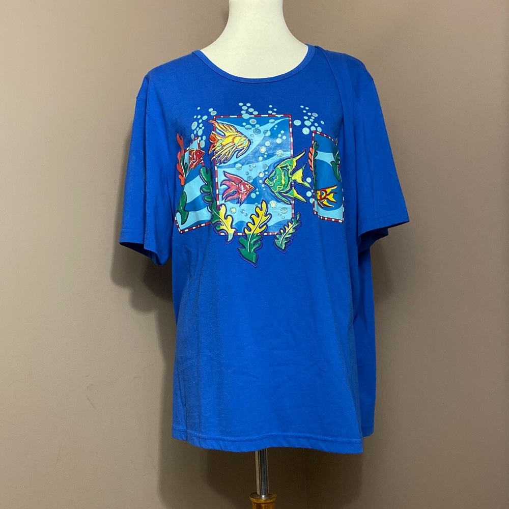 Bobbie Brooks Woman Blue Under The Sea Fish Tshirt